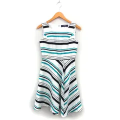 エムズグレイシー M'S GRACY ストライプ ノースリーブ ワンピース フレア ひざ丈 ボートネック 36 オフホワイト /NT34