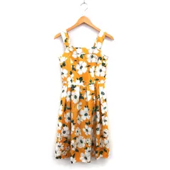 レッセパッセ LAISSE PASSE 花柄 ノースリーブ ワンピース フレア ひざ下 タック バックジップ 36 黄 イエロー /NT8