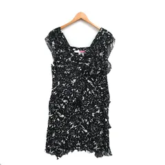 トレイシーリース Tracy Reese ワンピース ミニ ノースリーブ Vネック シルク 総柄 M ブラック 黒 /KT34
