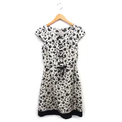 トッカ TOCCA フレア ワンピース ひざ丈 ボタニカル柄 バックジップ リボン 半袖 0 アイボリー /NT17