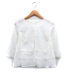 ストロベリーフィールズ STRAWBERRY-FIELDS ノーカラージャケット 七分袖 シンプル アイボリー 白 /KT14