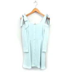 スナイデル SNIDEL フレア ミニ ワンピース リボン オフショルダー サイドジップ 透け感 長袖 1 ライトブルー /NT8