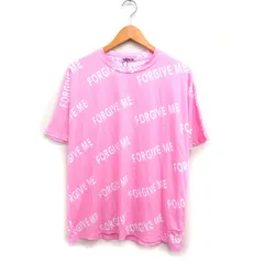 FORGIVE ME タグ付き ロゴプリント オーバーサイズ Tシャツ 半袖 丸首 ピンク /FT2