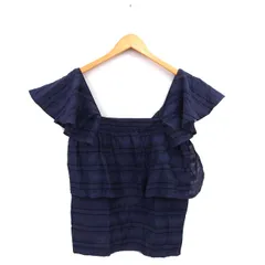 ポール＆ジョー PAUL&JOE ボーダー ブラウス 透け感 ギャザー コットン混 半袖 2 紺 ネイビー /NT16