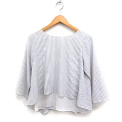 ノーリーズ Nolley's Light レイヤード ブラウス 7分袖 ストライプ柄 バックリボン風 グレージュ /FT7