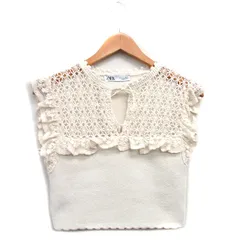 ザラ ZARA ニット セーター ノースリーブ レース コットン S アイボリー 白 /KT27