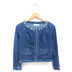 セシルマクビー CECIL McBEE デニム ブルゾン ジャケット ジップアップ ビジュー ウォッシュ加工 M ブルー 青 /TT