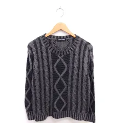 セシルマクビー CECIL McBEE ニット セーター ケーブル編み 丸首 長袖 M ブラック グレー 黒 /TT