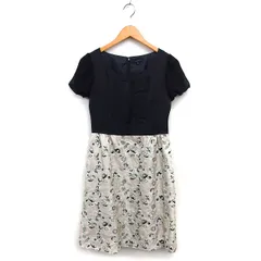 トッカ TOCCA フレア ワンピース ミニ ボートネック 切替 刺繍 花柄 半袖 2 アイボリー /NT17