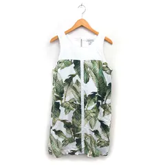 トミーバハマ Tommy Bahama ボタニカル柄 ワンピース フレア ひざ丈 リネン混 ノースリーブ ボートネック M アイボリー /NT8