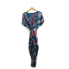 ザラ ベーシック ZARA BASIC オールインワン オーバーオール 半袖 リボン カシュクール 花柄 XS ブルー 青 /KT19