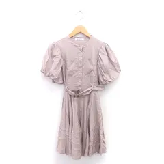 レディアゼル REDYAZEL シャツワンピ ワンピース ひざ丈 ハーフボタン フレア ベルト パフスリーブ 半袖 F 茶 ベージュ /TT