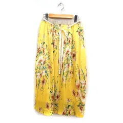 ブージュルード Bou Jeloud フラワープリント プリーツスカート ロング丈 リボン 38 イエロー 黄 /FT14