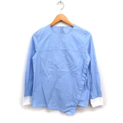 マカフィー MACPHEE トゥモローランド 配色 ブラウス 長袖 丸首 サイドボタン コットン 綿 36 ライトブルー /FT31