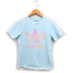 アディダス adidas 国内正規品 カットソー Tシャツ ロゴプリント コットン 綿 半袖 M ライトブルー /NT1