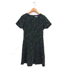 セオリーリュクス theory luxe ツイード ワンピース フレア ひざ丈 コットン バックジップ 半袖 38 黒 ブラック /NT15