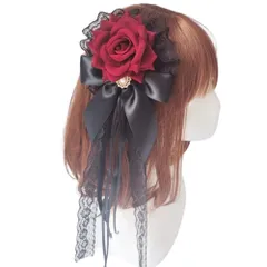ゴスロリ ロリータ 薔薇 バラ ヘッドドレス ヘアアクセサリー 髪飾り ideamall クリップ (レッド)