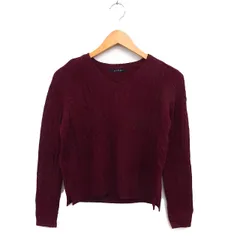 マカフィー MACPHEE トゥモローランド Vネック ニット セーター ケーブル編み リブ ウール クロップド 長袖 S ワインレッド /NT12