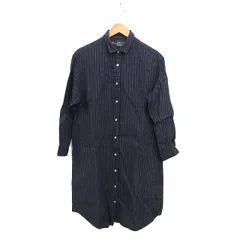 無印良品 良品計画 リネン シャツワンピース ゆったり ストライプ ひざ下 ステンカラー 長袖 S チャコールグレー /NT32