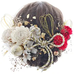 成人式・卒業式にぴったりの華やか髪飾り 和装 振袖 二十歳の集い 七五三 浴衣 着物 袴 (レッド) 661 [ホワイト/レッド/赤金リボン[661]]