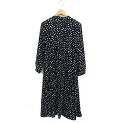 ルクールブラン le.coeur blanc バンドカラー シャツワンピース フレア マキシ 花柄 長袖 38 黒 ブラック /NT10