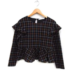 ザラ トラファルック ZARA Trafaluc チェック ペプラム ブラウス 長袖 フリル S ブラック 黒 /FT26