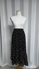 フラワーシフォンロングスカート ブラック花柄