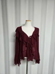 シフォンフリルブラウス ワイン色