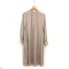 プラステ PLST シャツワンピース バンドカラー ロング 比翼仕立て 透け感 ギャザー 長袖 M ベージュ /NT38