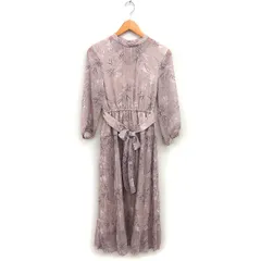 リランドチュール Rirandture シフォン プリーツ ワンピース マキシ 花柄 リボン 透け感 長袖 1 くすみピンク /NT6