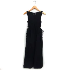 フーズフーチコ who's who Chico フレア マキシ ワンピース シャーリング リボン リネン混 バックオープン ノースリーブ F 黒 ブラック /NT2