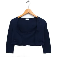 ハロッズ Harrods ボレロ リボン カーディガン  コットン 綿 オープン 七分袖 紺 ネイビー /NT4