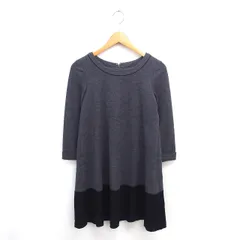 クミキョク 組曲 KUMIKYOKU ワンピース ひざ丈 バイカラー ウール プルオーバー 厚手 長袖 2 グレー ブラック 黒 /TT