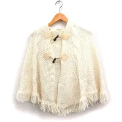 エムケー ミッシェルクラン MK MICHEL KLEIN フーデッド ポンチョ ケーブル編み ニット フリンジ 38 アイボリー 白 /FT43