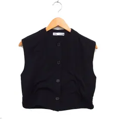 ザラ ZARA ベスト ジレ クルーネック 無地 S ブラック 黒 /FT48