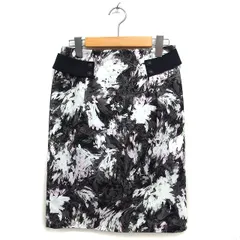 ロートレアモン LAUTREAMONT タイト スカート ひざ丈 プリント コットン混 スリット バックジップ 40 グレー /NT21