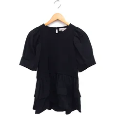 ジャスグリッティー JUSGLITTY ペプラム ブラウス ギャザー ボートネック 切替 五分袖 1 黒 ブラック /NT8