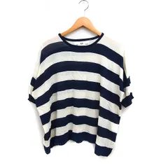 ピュアルセシン pual ce cin ボーダー柄 ニット セーター 半袖 丸首 コットン 綿 F ネイビー 紺 /FT11