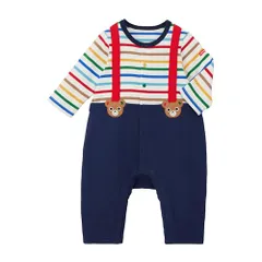 新品 [ミキハウス] カバーオール ロンパース 長袖 ボーダー くま うさぎ 男の子 女の子 ベビー キッズ ベビー服 赤ちゃん 子供服 13-1201-141 80cm 紺