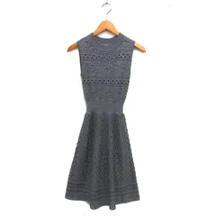 アンビエント Ambient ニット レースジャガード ワンピース フレア ひざ丈 リブ ウール混 ノースリーブ M グレー /NT31