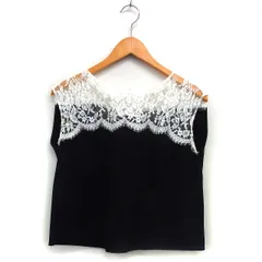 ロペ ROPE レース ブラウス ワイド クロップド ボートネック ギャザー 半袖 36 黒 ブラック /NT1