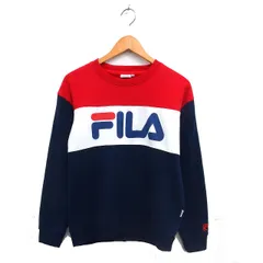 フィラ FILA 国内正規品 トレーナー 裏起毛 ロゴプリント リブ クルーネック 長袖 L 紺 ネイビー /NT13