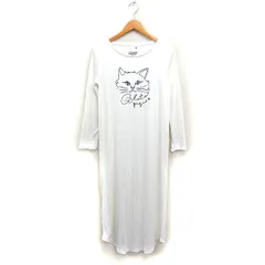 ジェラートピケ gelato pique 部屋着 ルームウエア キャット プリント ワンピース 長袖 ロング F ホワイト 白 /FT26
