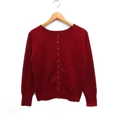 23区 オンワード樫山 クルーネック カーディガン 無地 ハイゲージ ニット 38 レッド 赤 /FT30