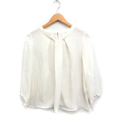グリーンレーベルリラクシング ユナイテッドアローズ green label relaxing シフォン ブラウス 7分袖 バンドカラー 無地 オフホワイト 白 /FT7