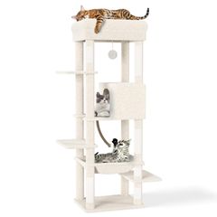 CozyMeow] キャットタワー 木製 スリム 宇宙船 据え置き 厚さを増した