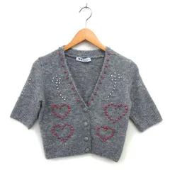 ザラ ZARA ビジュー ハート カーディガン ニット クロップド リブ 五分袖 S グレー /NT21