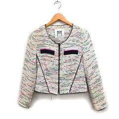 ミリー milly ツイード ノーカラー ジャケット ジップアップ 6 オフホワイト 白 /FT17