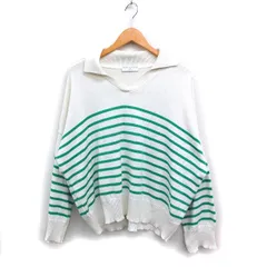 トリコット ジーン マルク TRICOTS JEAN MARC ボーダー柄 衿付き ニット セーター 長袖 コットン 綿 ホワイト 白 グリーン 緑 /FT17