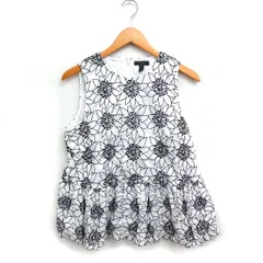 ジェイクルー J.CREW フラワー刺繍 ペプラム ブラウス ノースリーブ コットン 綿 M ホワイト 白 /FT17